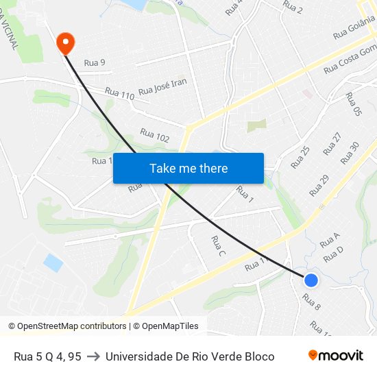 Rua 5 Q 4, 95 to Universidade De Rio Verde Bloco map