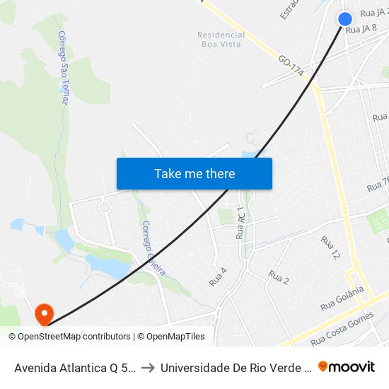 Avenida Atlantica Q 50, 21 to Universidade De Rio Verde Bloco map