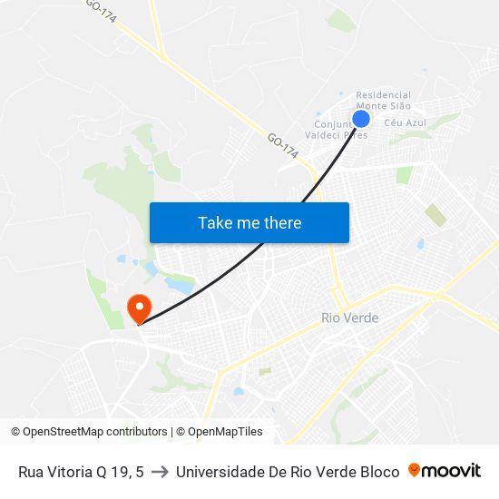 Rua Vitoria Q 19, 5 to Universidade De Rio Verde Bloco map