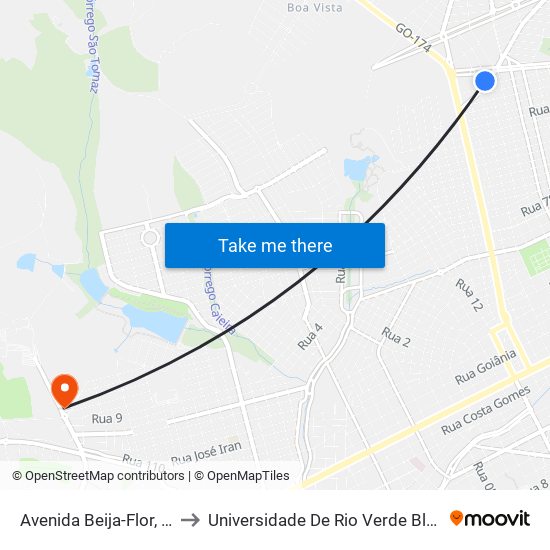 Avenida Beija-Flor, 24 to Universidade De Rio Verde Bloco map
