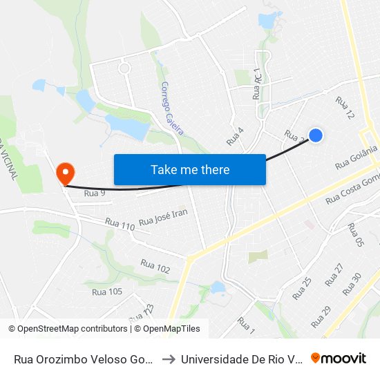 Rua Orozimbo Veloso Godoy Q 8, 417 to Universidade De Rio Verde Bloco map