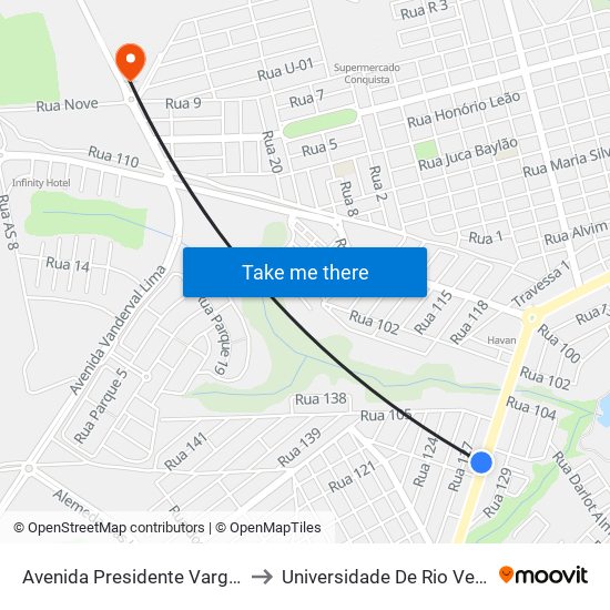 Avenida Presidente Vargas Q 31, 4 to Universidade De Rio Verde Bloco map