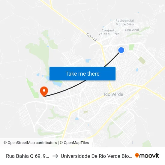Rua Bahia Q 69, 924 to Universidade De Rio Verde Bloco map