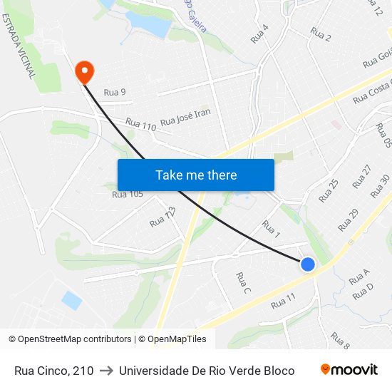 Rua Cinco, 210 to Universidade De Rio Verde Bloco map