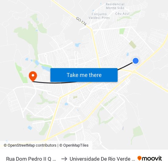 Rua Dom Pedro II Q 52, 12 to Universidade De Rio Verde Bloco map