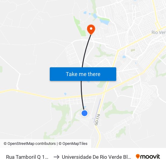 Rua Tamboril Q 14, 1 to Universidade De Rio Verde Bloco map