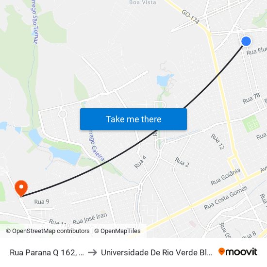 Rua Parana Q 162, 11 to Universidade De Rio Verde Bloco map