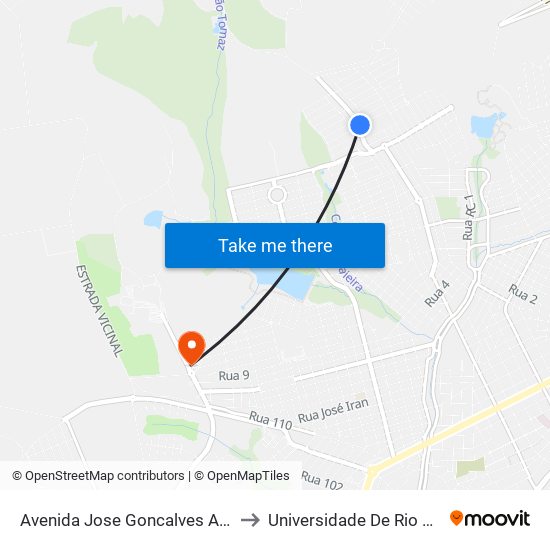 Avenida Jose Goncalves Ataides Q 25, 3 to Universidade De Rio Verde Bloco map