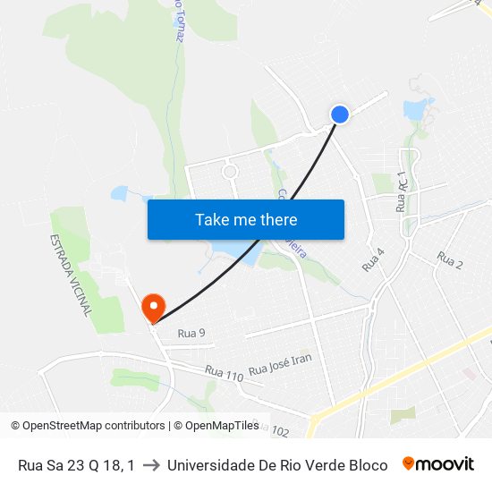Rua Sa 23 Q 18, 1 to Universidade De Rio Verde Bloco map