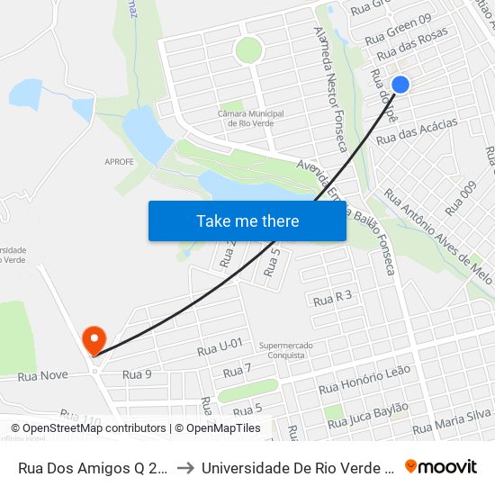 Rua Dos Amigos Q 22, 69 to Universidade De Rio Verde Bloco map