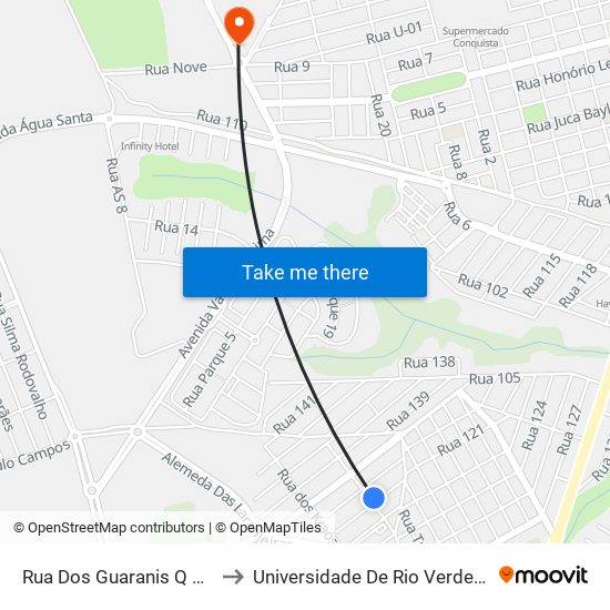 Rua Dos Guaranis Q 18, 16 to Universidade De Rio Verde Bloco map