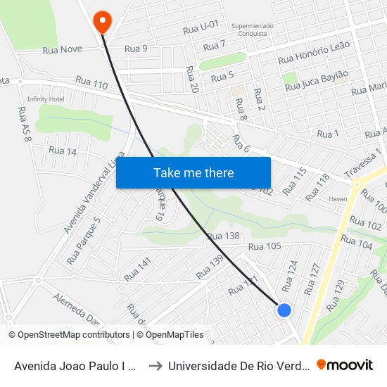 Avenida Joao Paulo I Q 23, 35 to Universidade De Rio Verde Bloco map