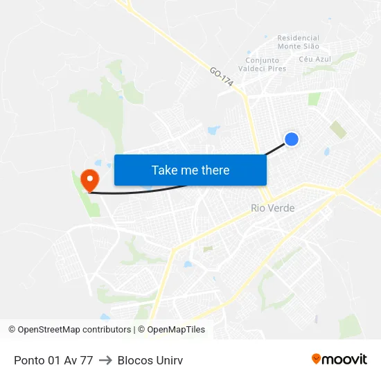 Ponto 01 Av 77 to Blocos Unirv map