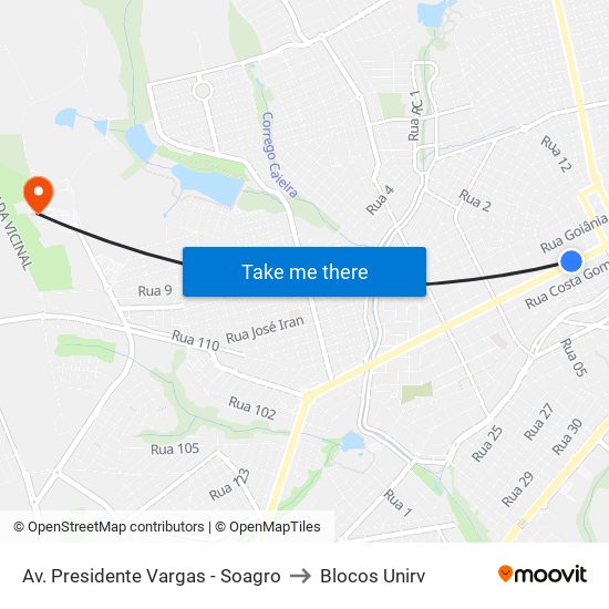 Av. Presidente Vargas - Soagro to Blocos Unirv map