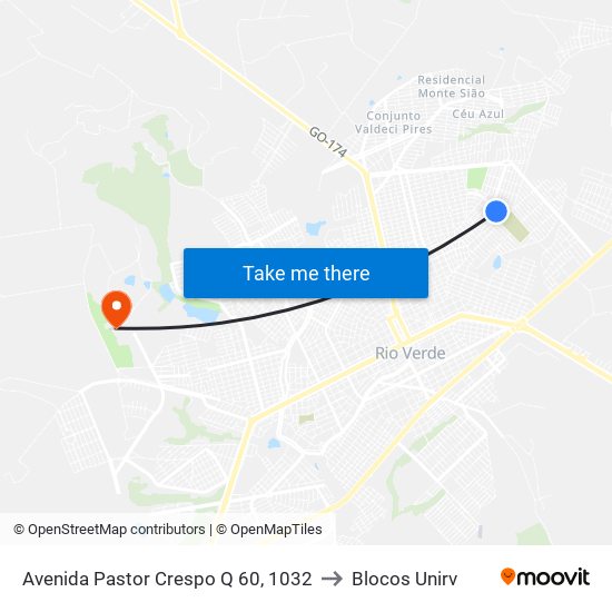 Avenida Pastor Crespo Q 60, 1032 to Blocos Unirv map