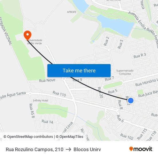 Rua Rozulino Campos, 210 to Blocos Unirv map