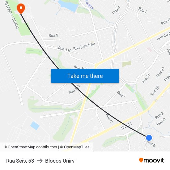 Rua Seis, 53 to Blocos Unirv map