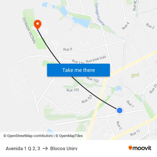 Avenida 1 Q 2, 3 to Blocos Unirv map