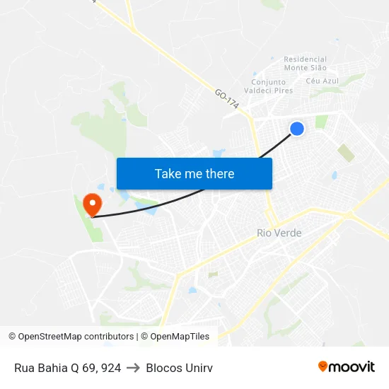 Rua Bahia Q 69, 924 to Blocos Unirv map