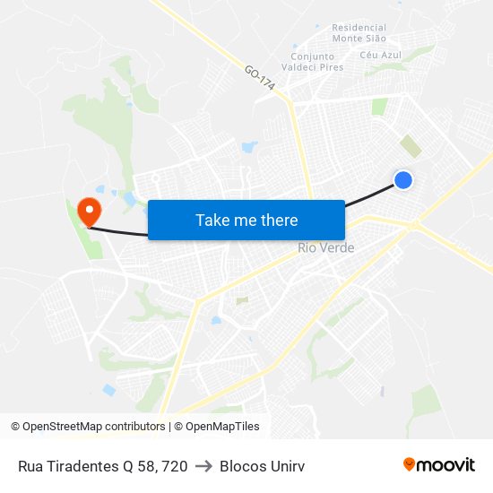Rua Tiradentes Q 58, 720 to Blocos Unirv map