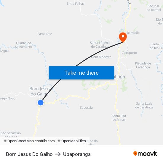 Bom Jesus Do Galho to Ubaporanga map