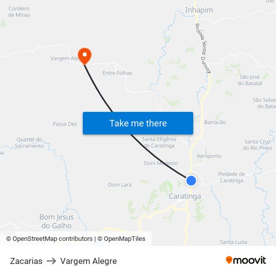 Zacarias to Vargem Alegre map