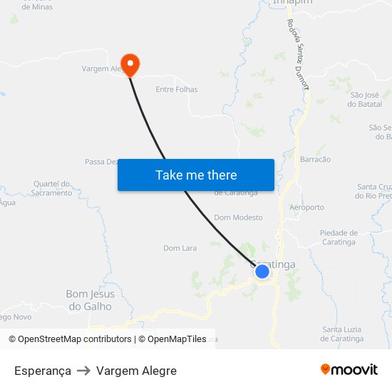 Esperança to Vargem Alegre map