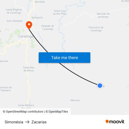 Simonésia to Zacarias map