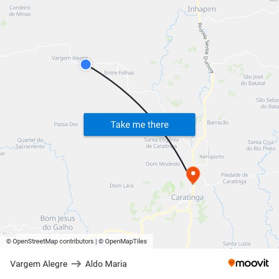 Vargem Alegre to Aldo Maria map