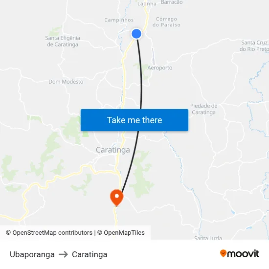 Ubaporanga to Caratinga map