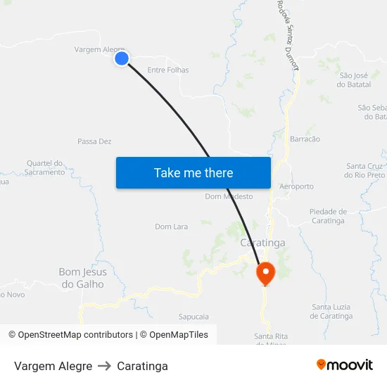 Vargem Alegre to Caratinga map