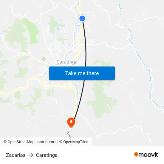Zacarias to Caratinga map
