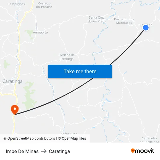 Imbé De Minas to Caratinga map