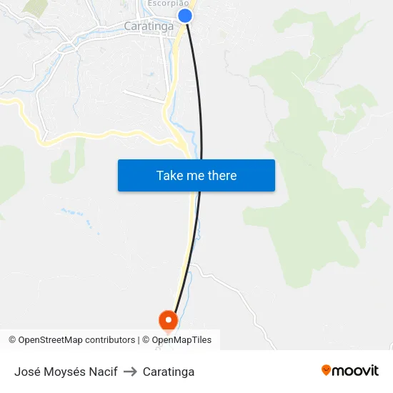 José Moysés Nacif to Caratinga map