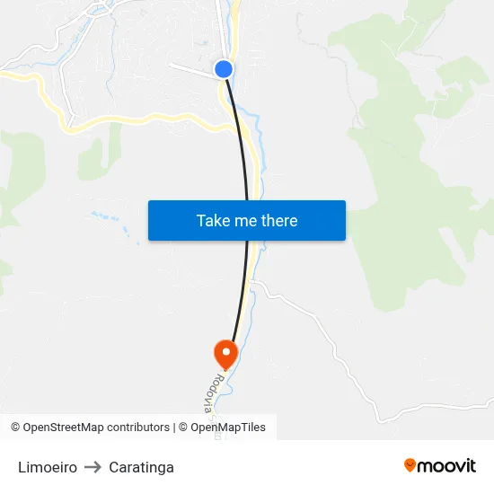 Limoeiro to Caratinga map