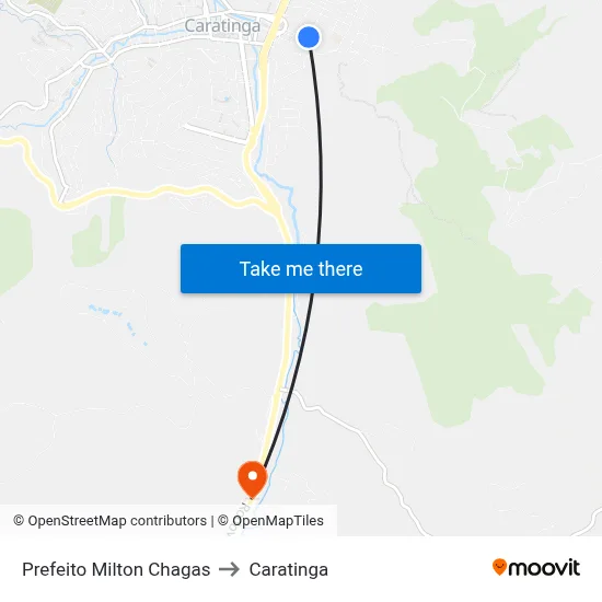 Prefeito Milton Chagas to Caratinga map