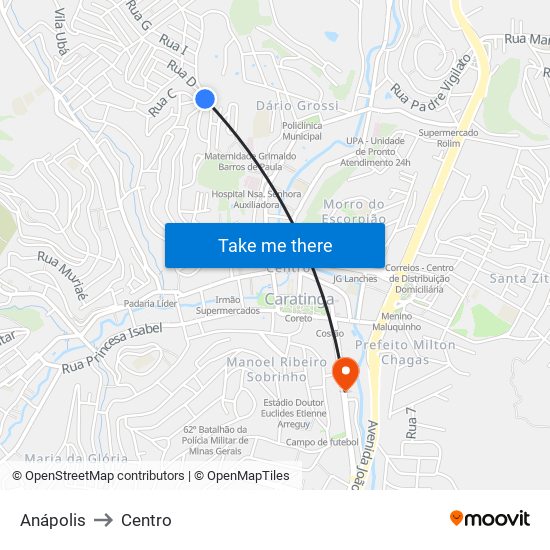 Anápolis to Centro map