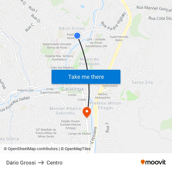 Dário Grossi to Centro map