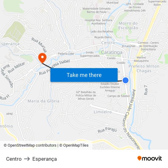 Centro to Esperança map
