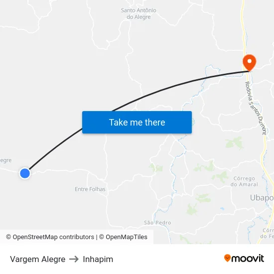 Vargem Alegre to Inhapim map