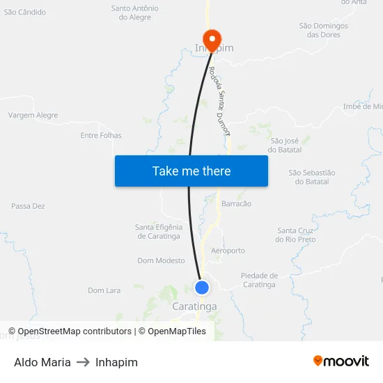 Aldo Maria to Inhapim map