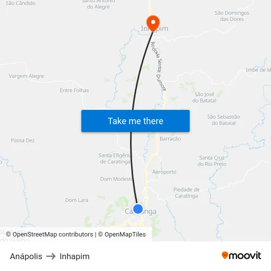 Anápolis to Inhapim map