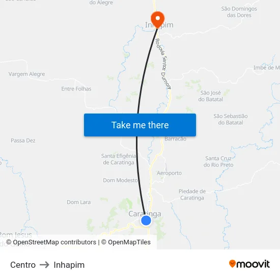 Centro to Inhapim map