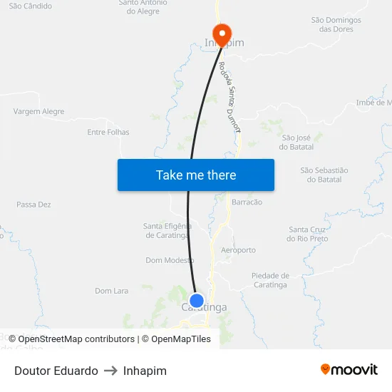 Doutor Eduardo to Inhapim map