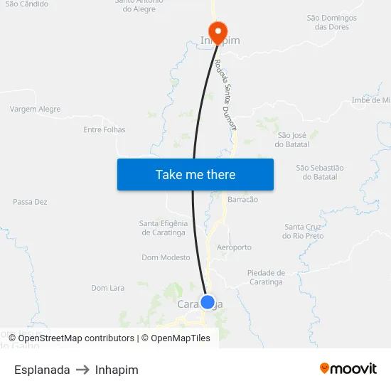 Esplanada to Inhapim map