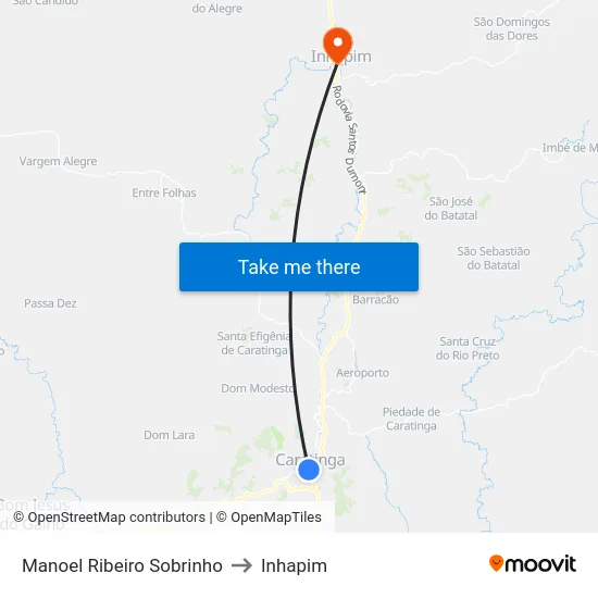 Manoel Ribeiro Sobrinho to Inhapim map