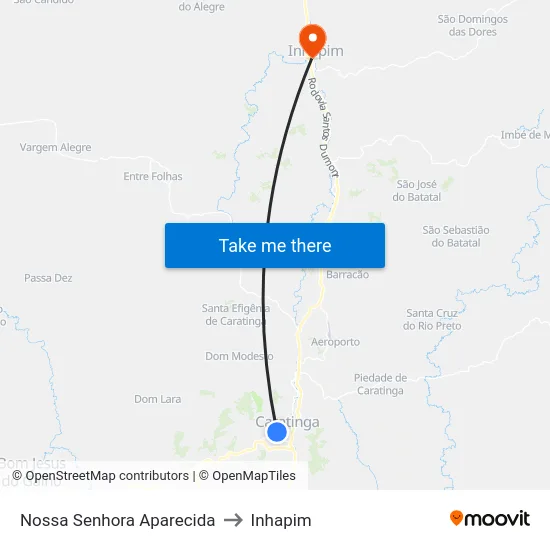 Nossa Senhora Aparecida to Inhapim map