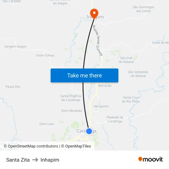 Santa Zita to Inhapim map