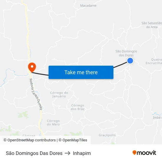 São Domingos Das Dores to Inhapim map