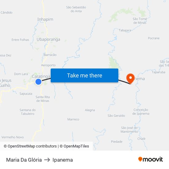 Maria Da Glória to Ipanema map
